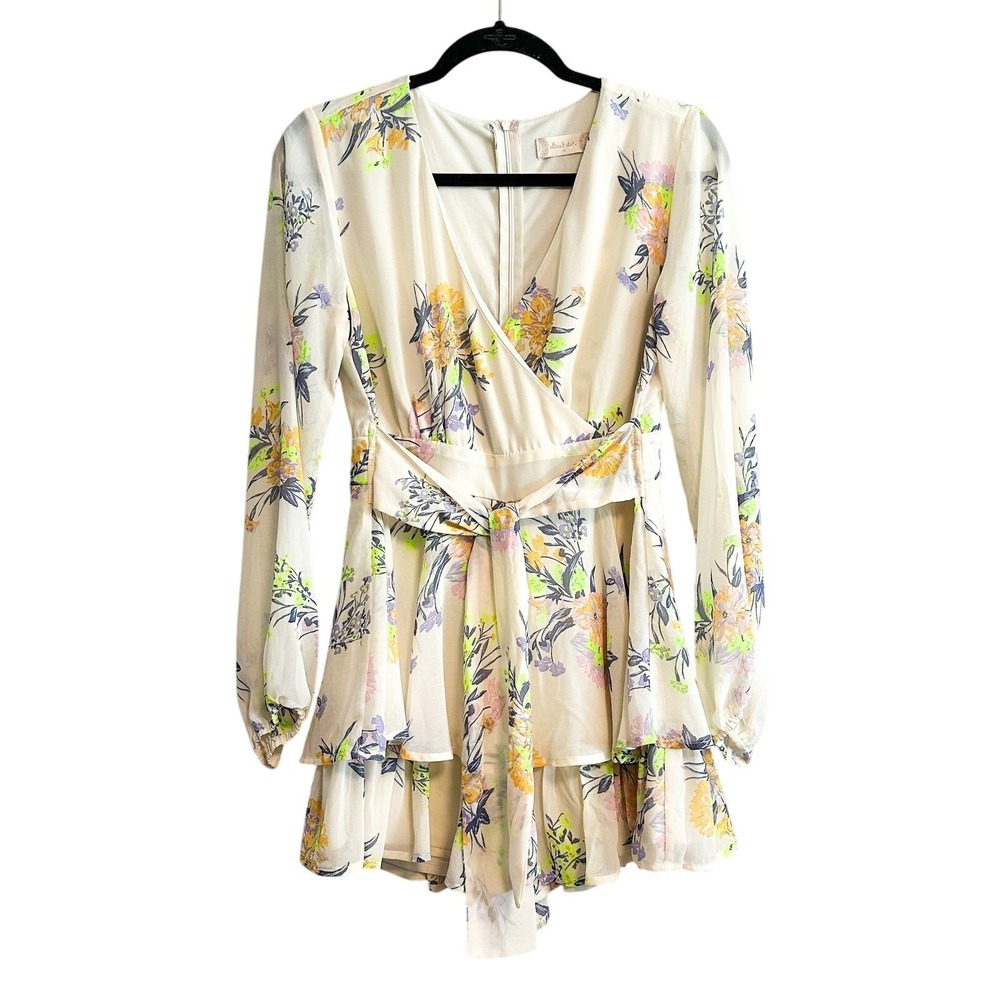 Altar'd State Alma Ivory Floral Ruffle Long Sleeve Romper Tie Waist NWT Size M